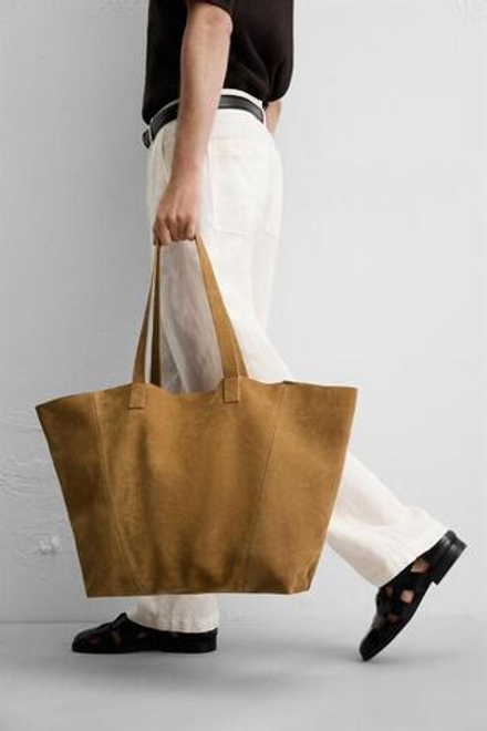 ZARA КОЖАНАЯ СУМКА-ШОПЕР, КАРАМЕЛЬНО-КОРИЧНЕВЫЙ