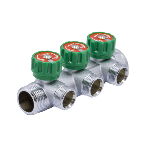 Коллектор 1''x3/4'' (евроконус) с регулировочными вентилями для подачи водоснабжения VRT (3 вых)