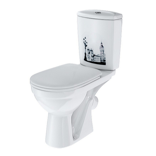 Унитаз-компакт "Комфорт" Декор "Биг Бен" (кос,ниж,сид. полип.,2-кн.арм)   (Rosa)