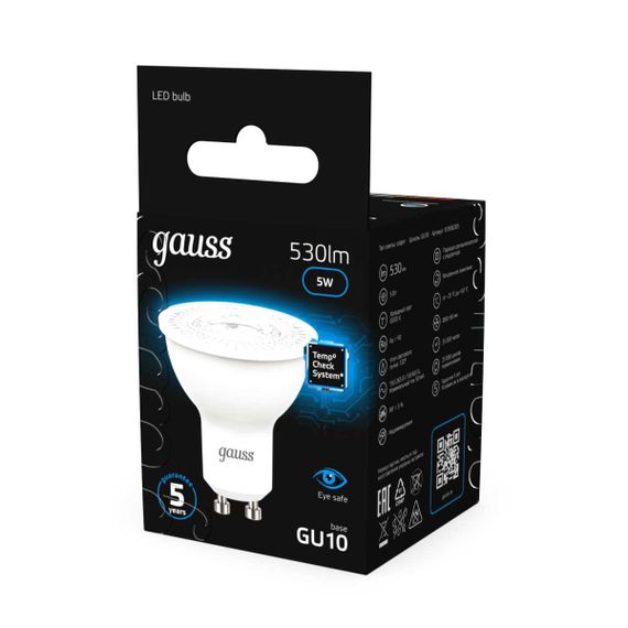 Лампа светодиодная Gauss GU10 5W 6500K матовая 101506305