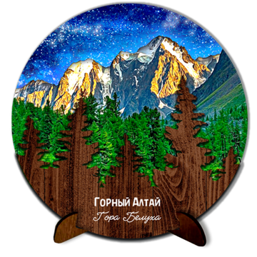 Картина Фанера (Белуха) на подставке 3D 15*15см Круг елки