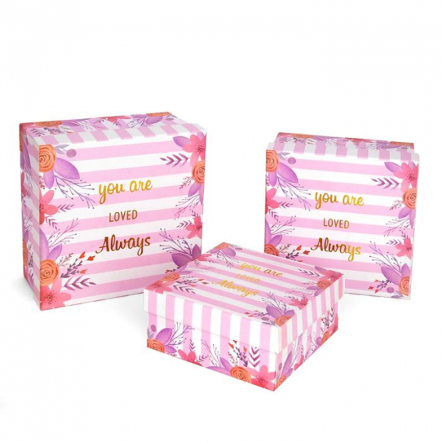 коробка Полоски и цветы, розовый 19,5х19,5х9,5