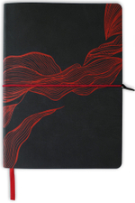 НОВИНКА! Блокнот "Floral" в клетку А5 128 листов, гибкая обложка из бархатистой экокожи нубук  (цвет черный) с тиснением рисунка красной матовой фольгой