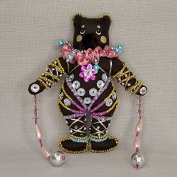 Бисерная ёлочная игрушка Медведь с воротником