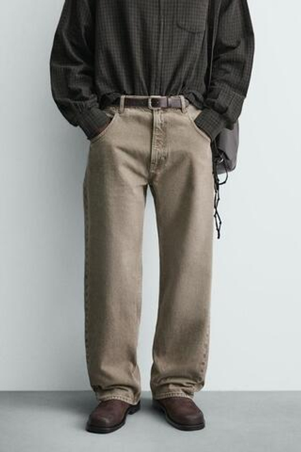 ZARA ДЖИНСЫ СВОБОДНОГО КРОЯ, ЭКРЮ/ХАКИ