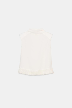 ZARA ТОП С ПОДПЛЕЧНИКАМИ И БАХРОМОЙ, ЭКРЮ