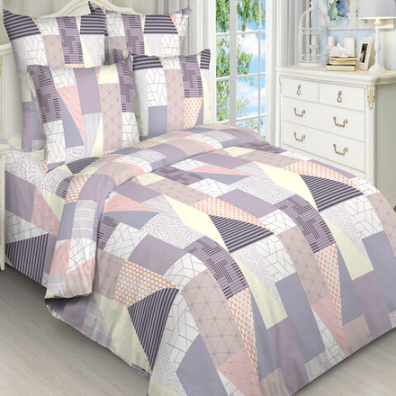 Комплект постельного белья "ВЛ. ЛОСКУТНЫЙ БЕЖЕВЫЙ", бязь, 100% хлопок, Россия.