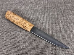 Шкуросъемный нож "Якут", Дамасская сталь, рукоять карельская берёза