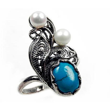 Кольцо "Мэри" бирюза, жемчуг