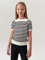 Джемпер для девочки с коротким рукавом AT1012 молочный-черный