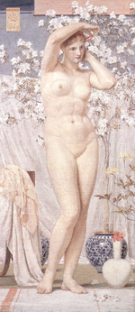 Альберт Джозеф Мур. A Venus, 1869; United Kingdom.  Cтиль: Академизм. Жанр: мифологическая живопись. Масло, холст.  Локация: York Art Gallery, York, UK. Размеры: 76,2 x 160 см.