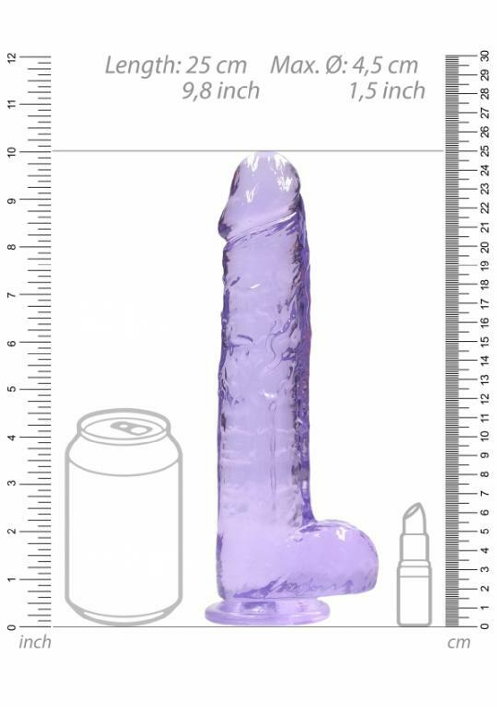 Прозрачный фиолетовый фаллоимитатор RealRock - 19 см