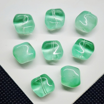 Бусина квадрат, волна, стеклянные, мятные, бирюзовые, 10мм, штучно