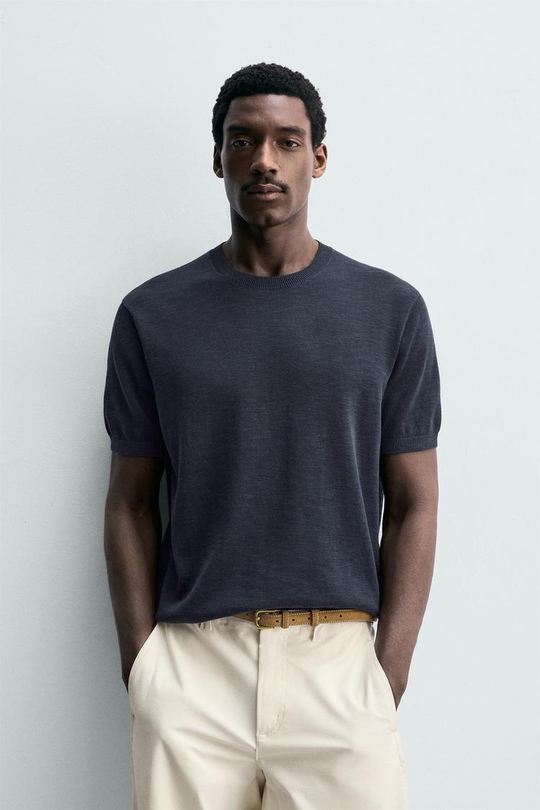 ZARA ФУТБОЛКА КЛАССИЧЕСКОГО КРОЯ, МОРСКОЙ СИНИЙ