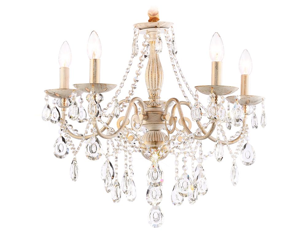 Подвесная люстра с хрусталем TR4944/5 WH/GD/CL белый/золото/прозрачный E14/5 max 40W D605*565