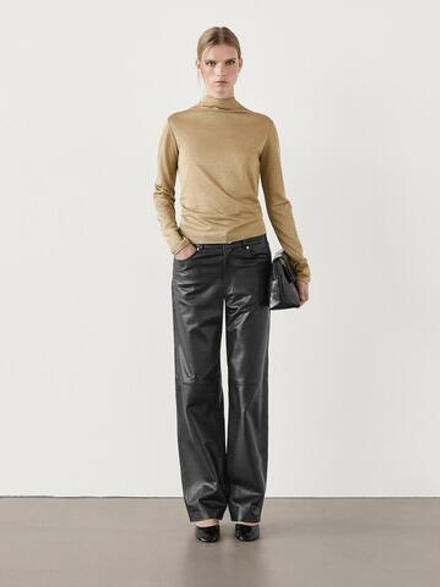 Massimo Dutti Футболка из тонкой полупрозрачной ткани, золотистый