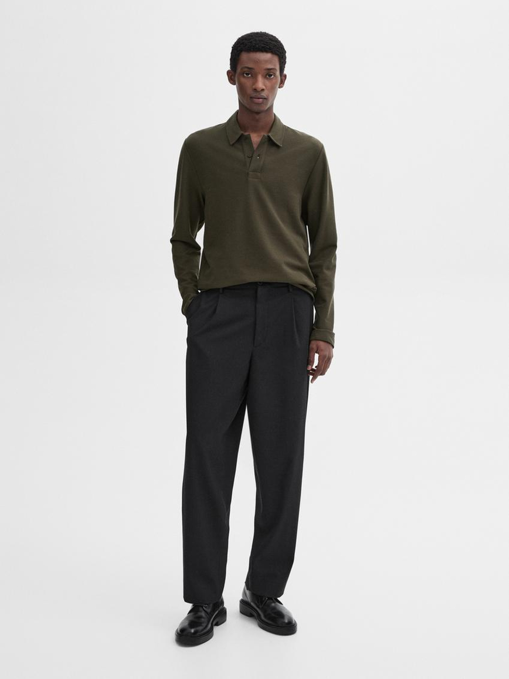 Massimo Dutti Поло с пуговицами, зеленый