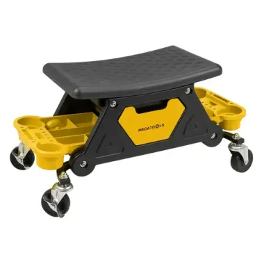 Стул пластиковый передвижной с выдвижным ящиком и пластиковыми ложементами (г/п 130кг, сиденье 450х250мм, ящик 225х210х125мм, ложемент 260х250х50мм) MEGATOOLS MT-F-TRH6800