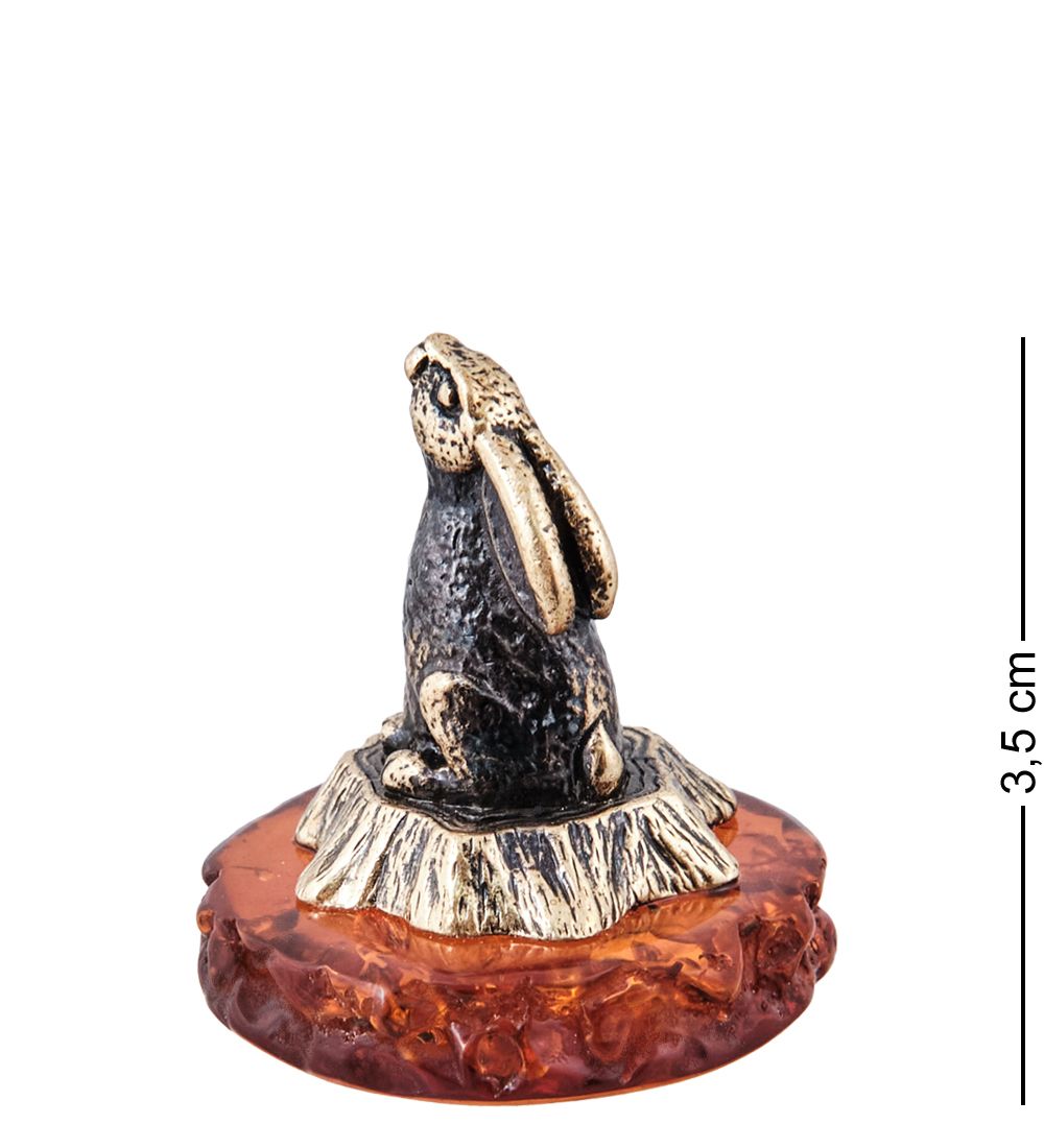 Народные промыслы AM-3947 Фигурка «Заяц на опушке» (латунь, янтарь)