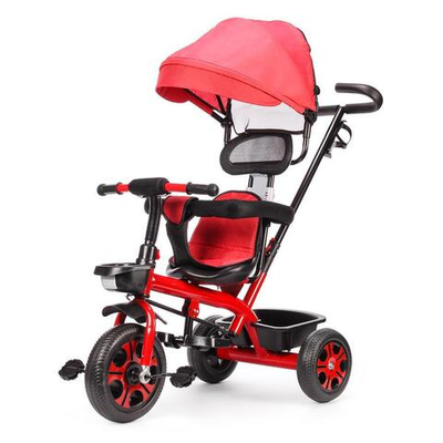 Велосипед 3-х колесный с ручкой и крышей 10*8 EVA, красный (L06)