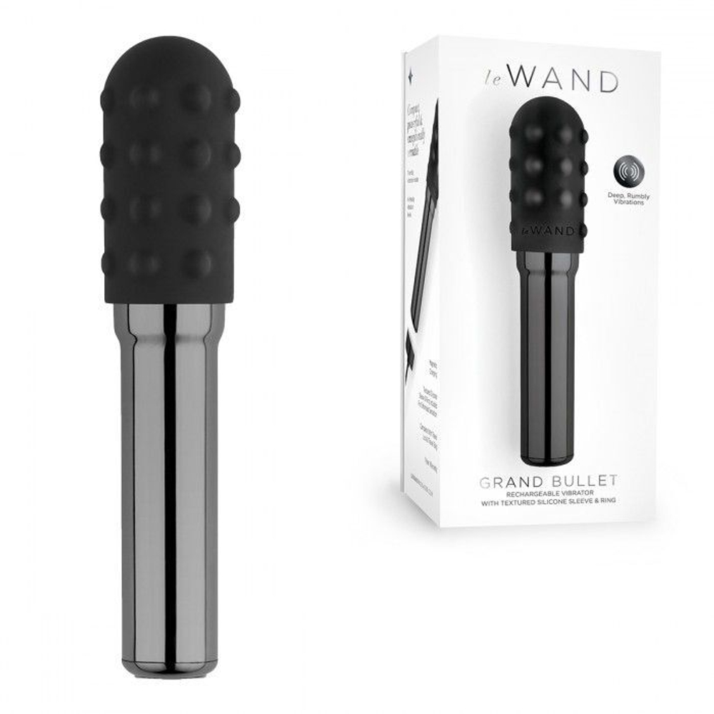 Чёрный жезловый вибратор Le Wand Grand Bullet с двумя нежными насадками