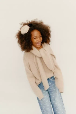 ZARA ДЖИНСЫ STRAIGHT С БАНТАМИ, СИНИЙ