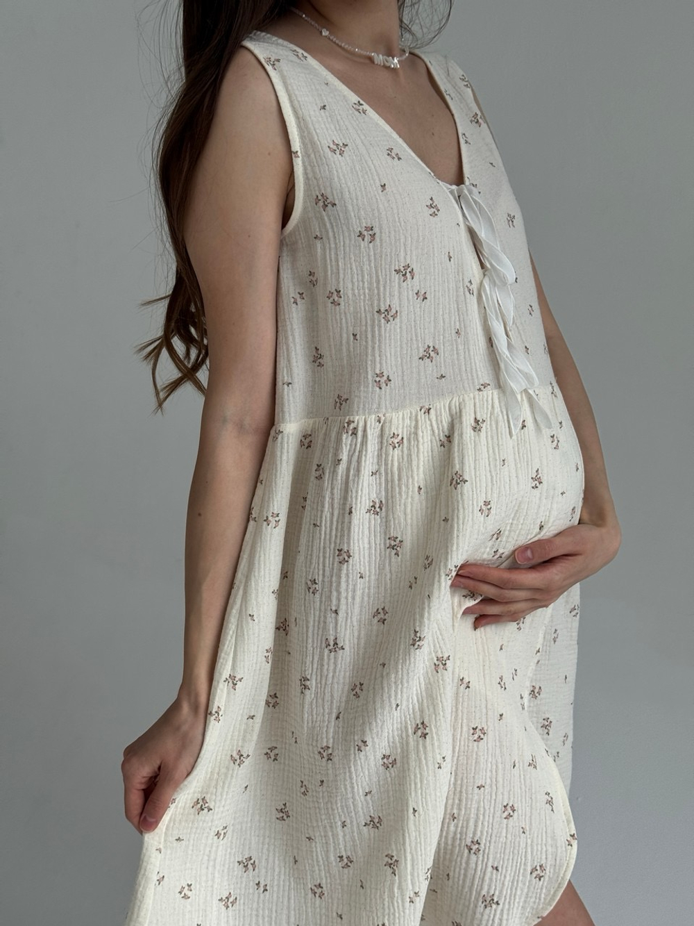 Платье на роды Благословение, Айвори с цветами