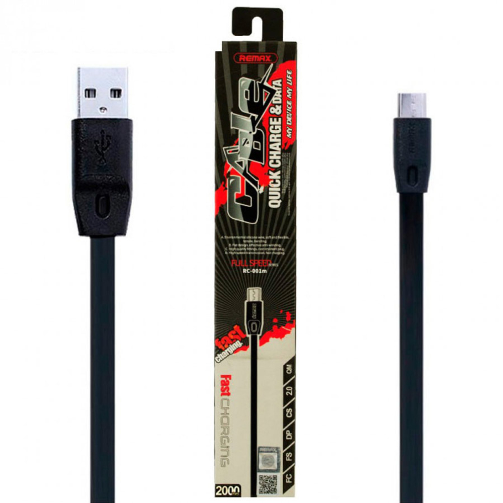 Кабель USB - MicroUSB Remax RC-001m (2 м.) Черный