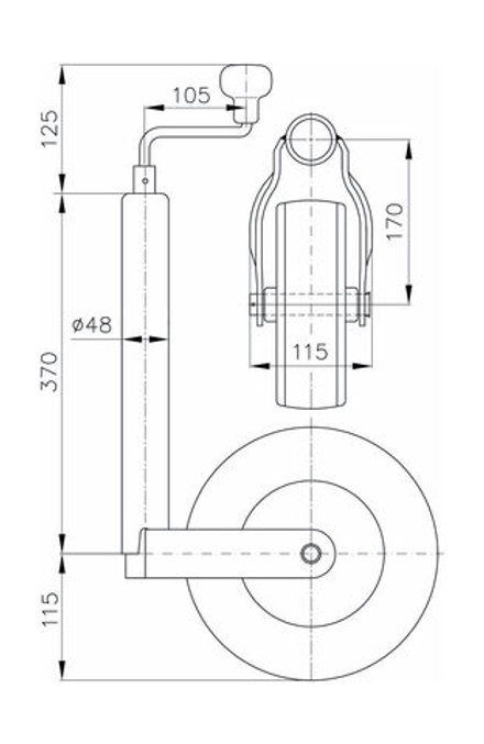 Колесо опорное для прицепа ST 48-225 S 150 кг WINTERHOFF