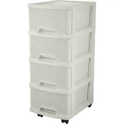 Комод Keeplex Ajur с ящиками на колесиках четырехсекционный компакт 37х73см белое облак