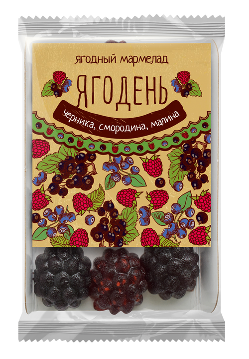 Мармелад Ягодень ассорти / черника, смородина, малина / подложка / 165 г / Сибирский кедр