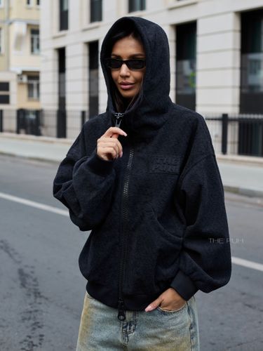 Черная флисовая куртка-худи