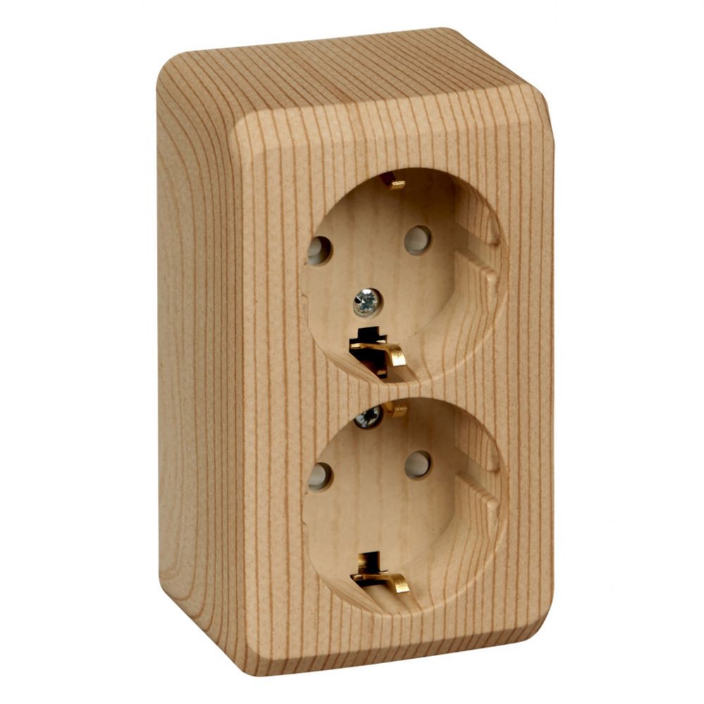 Schneider Electric ЭТЮД Сосна Розетка 2-местная открытая установка с заземляющими контактами со шторками PA16-008D