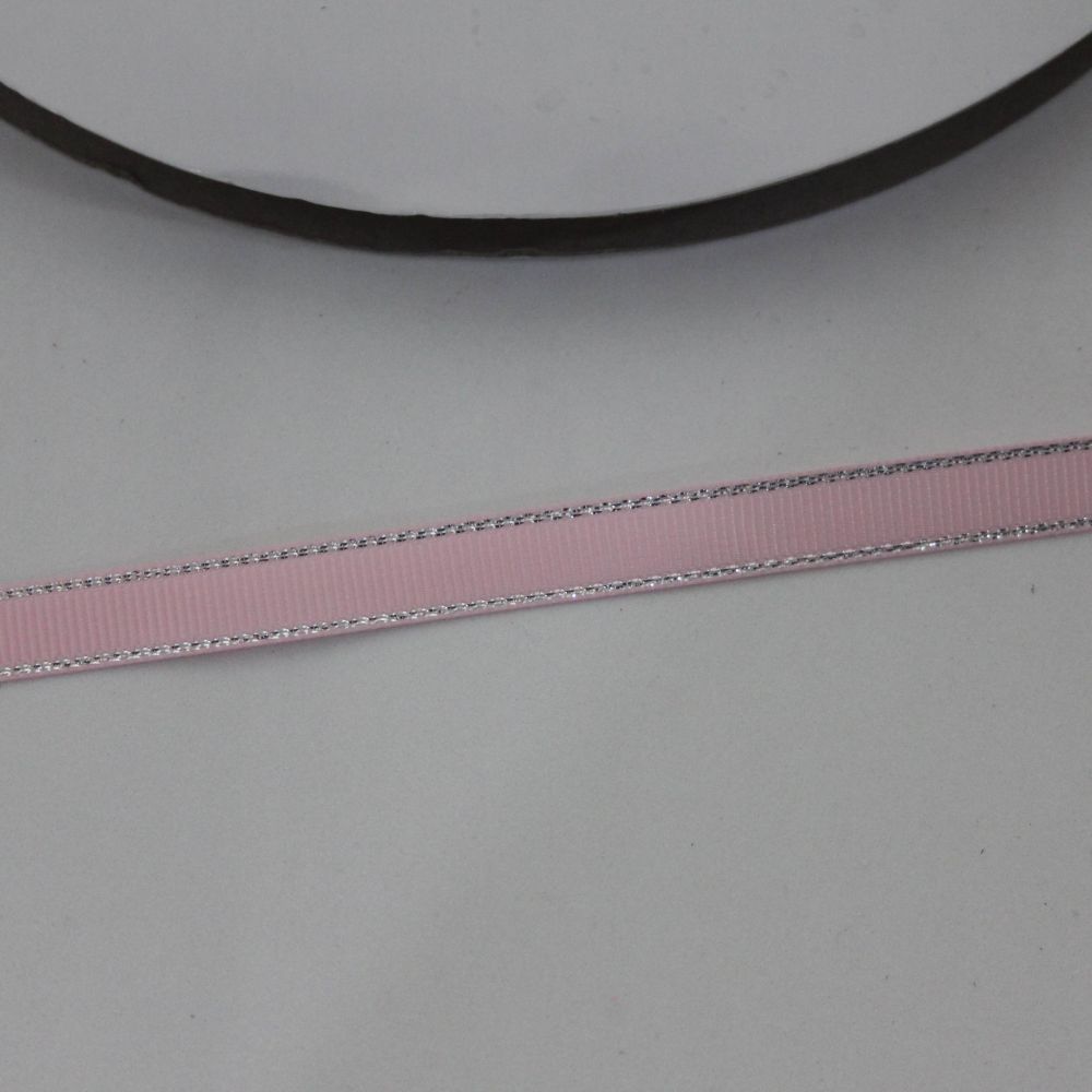 Лента репсовая однотонная с металл. кромкой(серебро) 09 мм, длина 25 ярдов, цвет: 123 светло-розовый