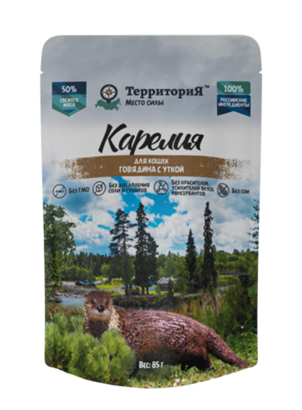 Консервы ТерриториЯ Карелия для кошек, говядина с уткой - 85 гр