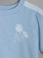 Летний голубой костюм для девочки, футболка и кюлоты