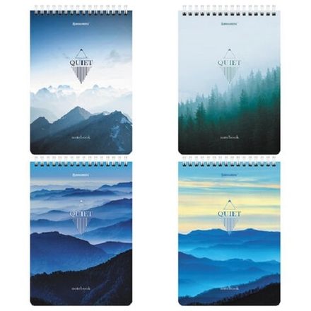 Блокнот А5, 80л, на гребне, клетка, Brauberg Безмятежность, ассорти, твердая подложка, 1шт.