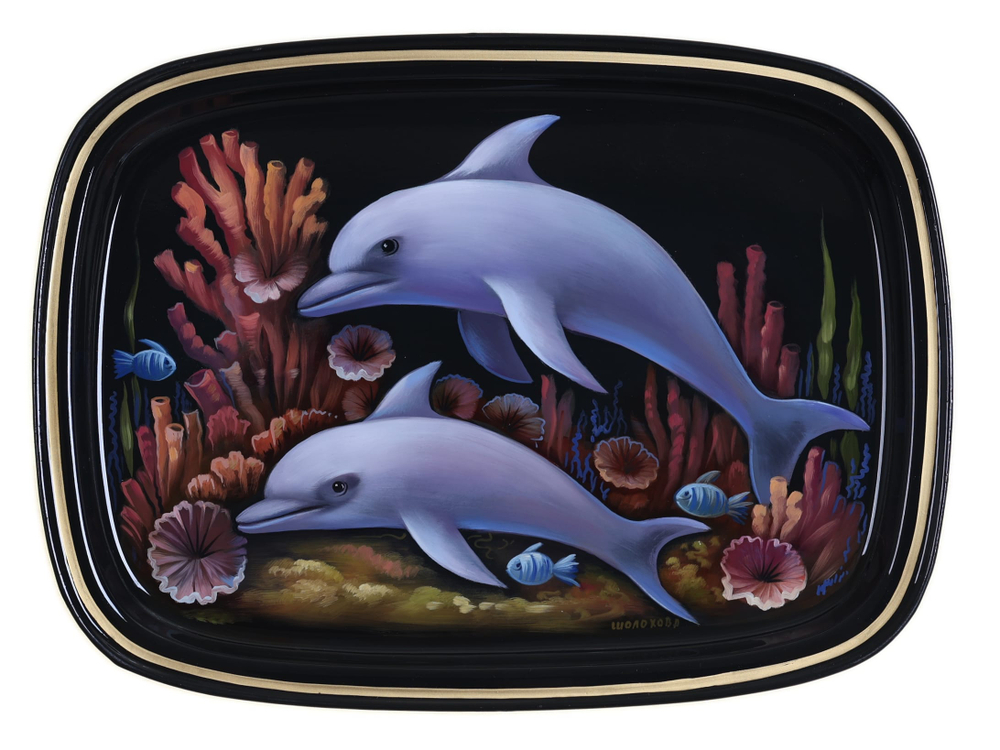 Жостовский поднос декоративный, размер 33х24 см (A12), металлический