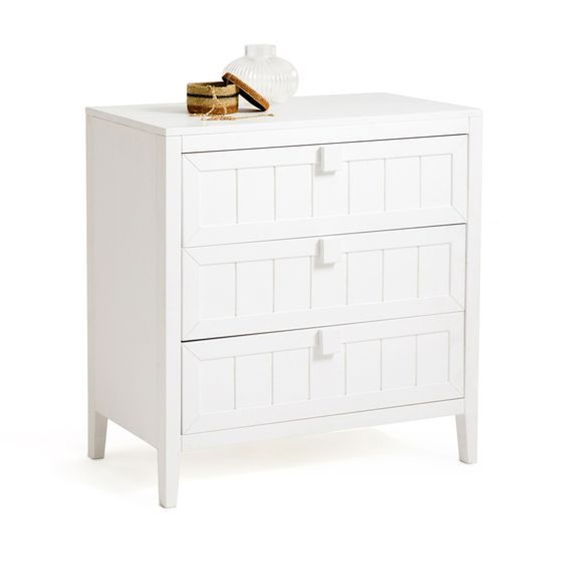 Комод 86x50x90, Карлос, с 3 ящиками для одежды, массив сосны, белый, Dipriz