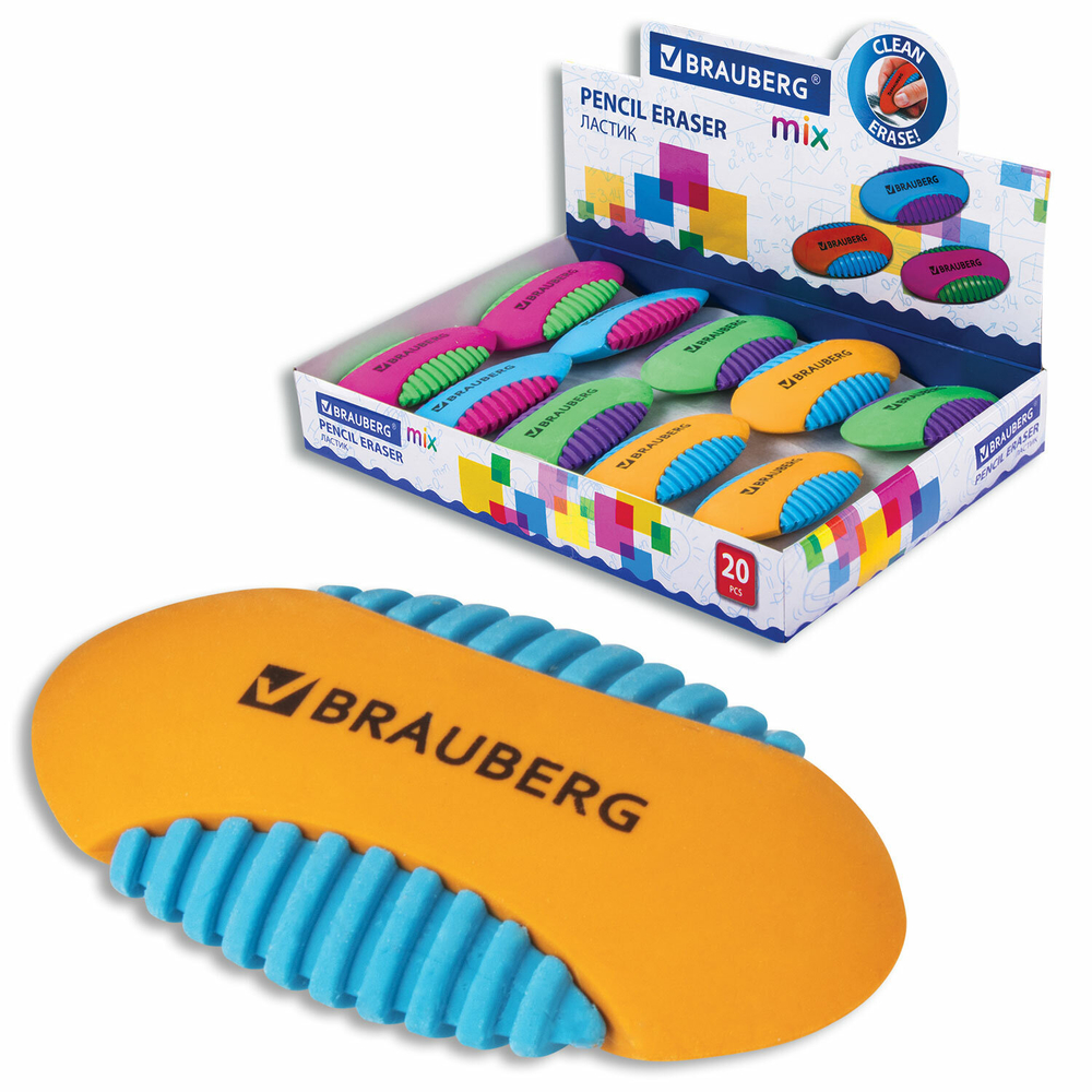 Ластик BRAUBERG «Mix S», 58×33×13 мм, цвет ассорти, ( 5 штук.)