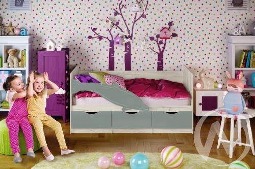 Кровать 1;6*0;8м Дельфин №1 (дуб крафт белый/шарли бриз)