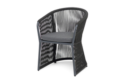 "Романо" стул плетеный из роупа, каркас алюминий темно-серый (RAL7024) муар, роуп темно-серый круглый, ткань темно-серая 027