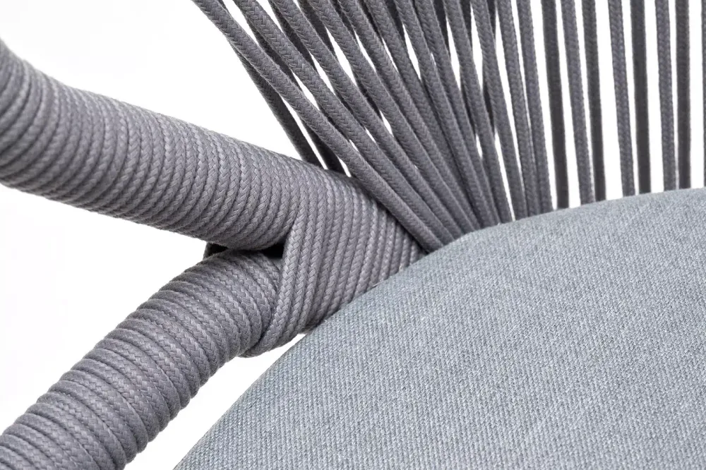 "Милан" стул плетеный из роупа, каркас алюминий белый шагрень, роуп светло-серый круглый, ткань светло-серая