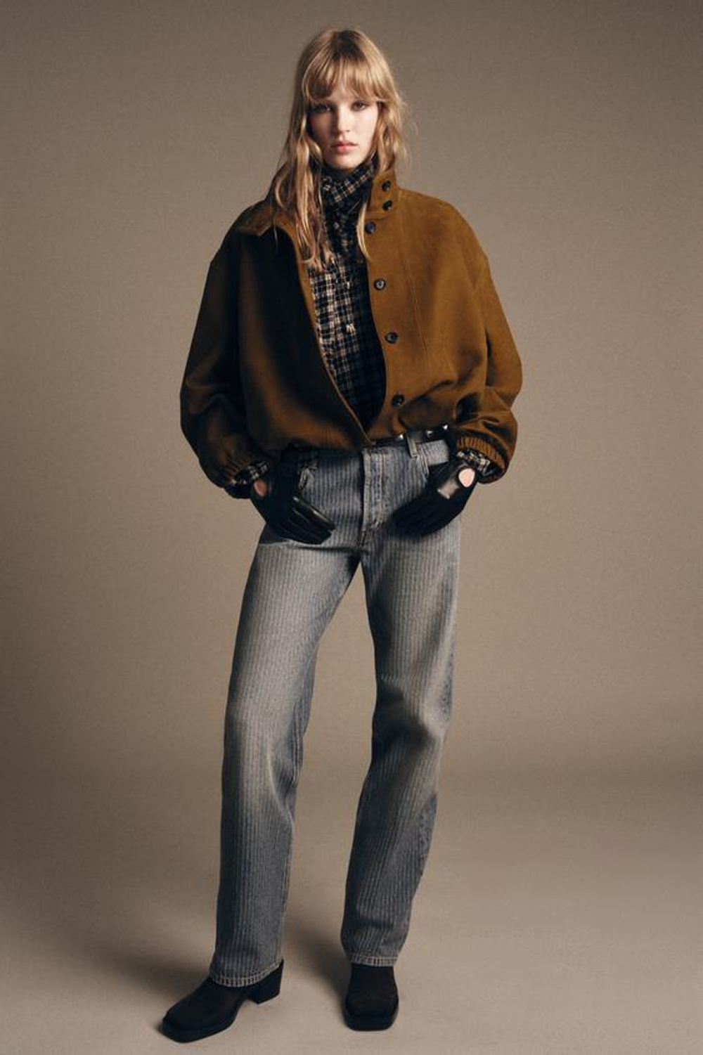 ZARA ДЖИНСЫ ZW COLLECTION ПРЯМОГО КРОЯ СО СРЕДНЕЙ ПОСАДКОЙ И ПОЛОСКАМИ, СИНИЙ