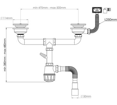 Сифон для мойки EWRIKA 5080860 40 мм, бутылочный, белый, с отводом для подключения бытовой техники, двойной