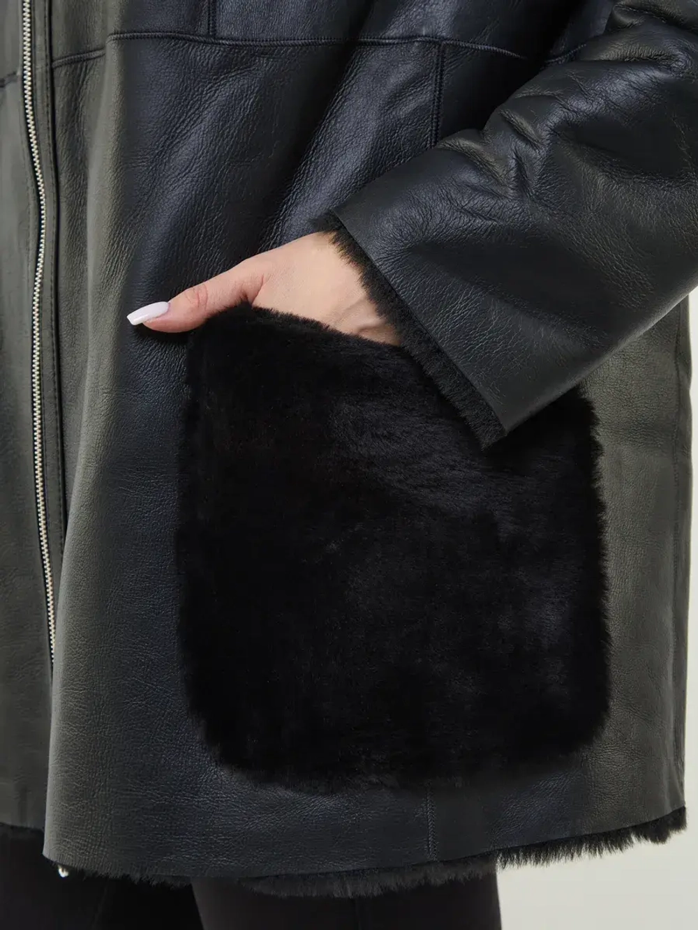 Дубленка зимняя двухсторонняя шуба с капюшоном