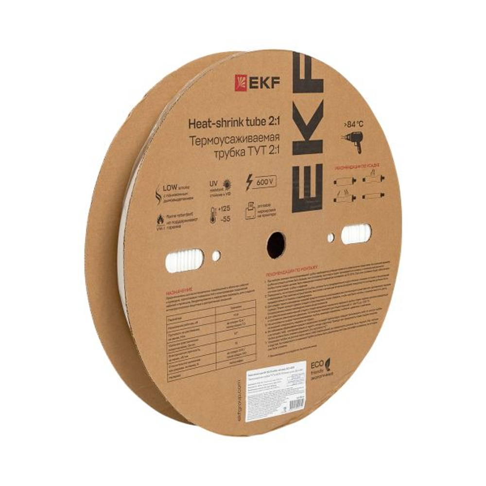 Термоусаживаемая трубка ТУТ нг 30/15 белая рулон EKF PROxima (50.00 шт.)