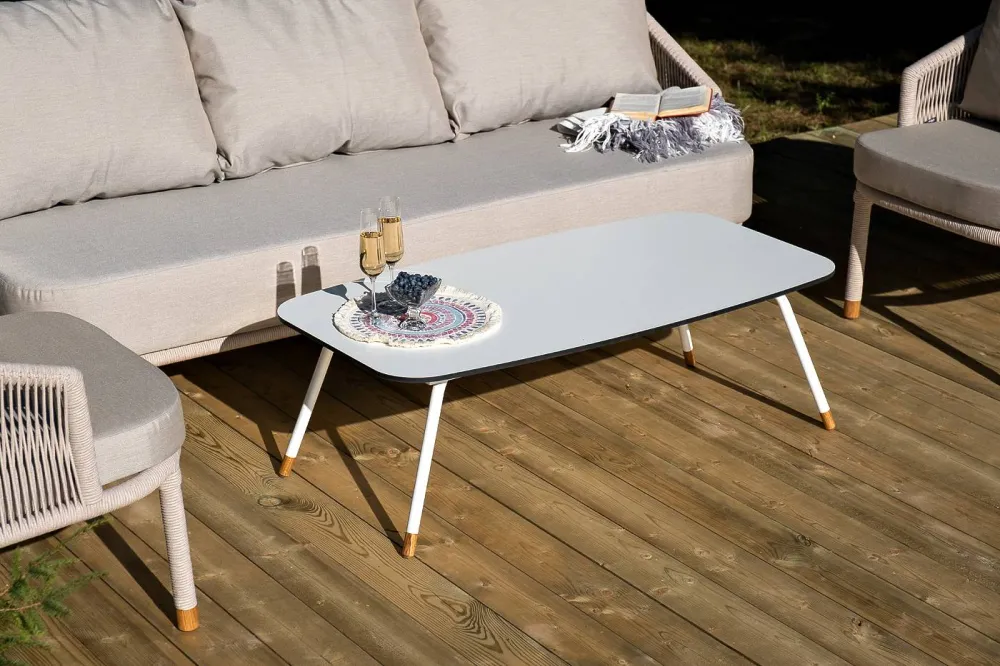 "Верона" лаунж-зона 5-местная плетеная из роупа (веревки), каркас алюминиевый белый, роуп бежевый