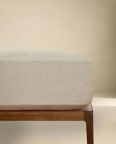 Простыня на резинке Zara Home хлопок, лён 100%, однотонный, 6150/900