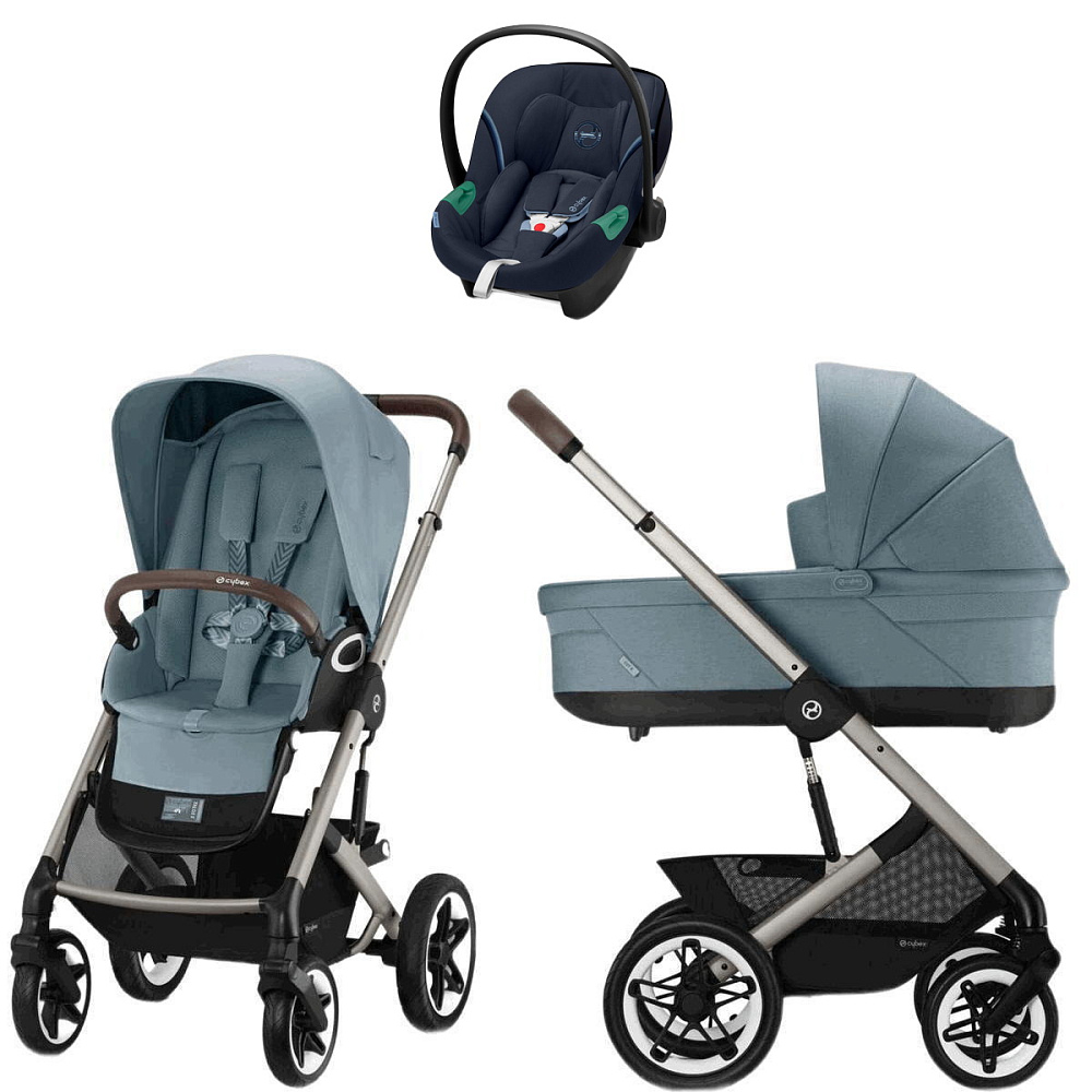 Коляска Cybex Talos S Lux TPE complete Aton S2 Ocean Blue Base One 4 в 1 Stormy Blue с дождевиками